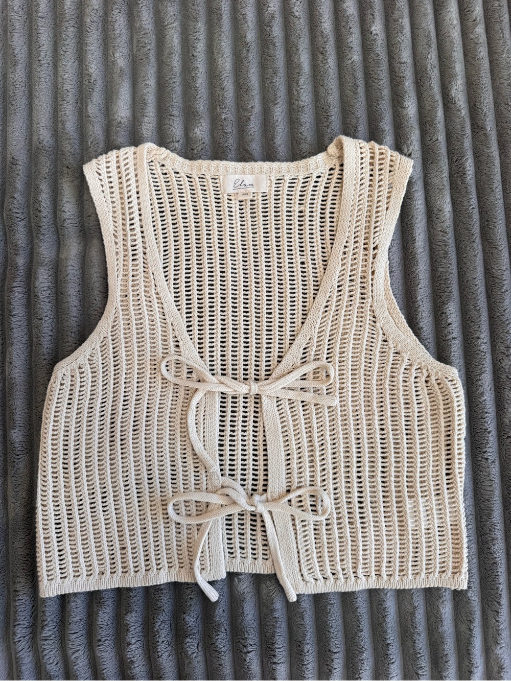 Elan Open-Knit Tie-Front Crop Vest in Cream